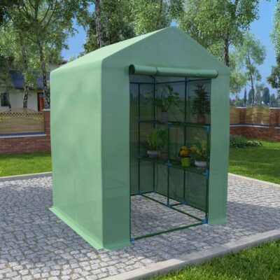 Begehbares Gewächshaus 143x143x195cm aus Polyethylen mit 8 Regalen und Pulverbeschichtung
