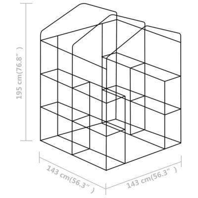 Begehbares Gewächshaus 143x143x195cm aus Polyethylen mit 8 Regalen und Pulverbeschichtung