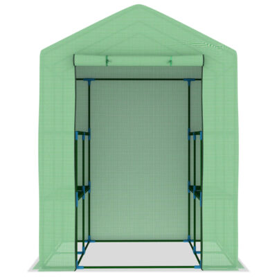 Begehbares Gewächshaus 143x143x195cm aus Polyethylen mit 8 Regalen und Pulverbeschichtung