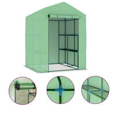 Begehbares Gewächshaus 143x143x195cm aus Polyethylen mit 8 Regalen und Pulverbeschichtung