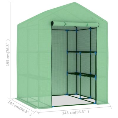 Begehbares Gewächshaus 143x143x195cm aus Polyethylen mit 8 Regalen und Pulverbeschichtung