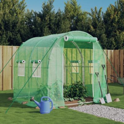 Polytunnel Gewächshaus 2-24x2x2m PE-Netzgewebe Grün mit verzinktem Stahlrahmen und Netzfenstern