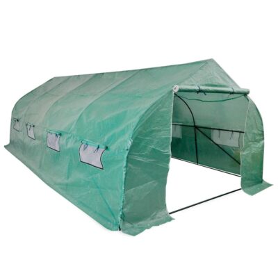 Mobiles Gewächshaus 18m² 6x3x2m PE Polytunnel mit pulverbeschichtetem Stahlrahmen