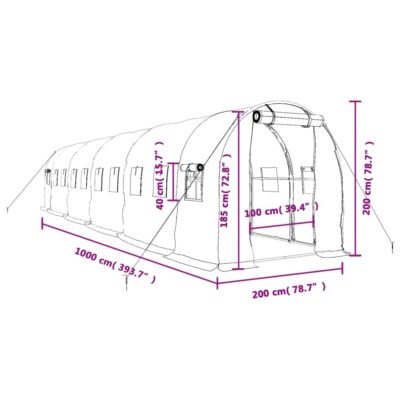 Polytunnel Gewächshaus 10x2x2m PE-Netzgewebe Grün/Weiß mit verzinktem Stahlrahmen und Netzfenstern