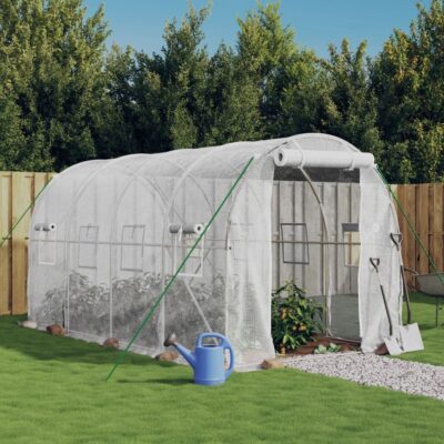 Polytunnel Gewächshaus 2-24x2x2m PE-Netzgewebe Weiß mit verzinktem Stahlrahmen und Netzfenstern