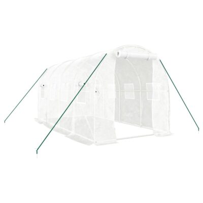 Polytunnel Gewächshaus 2-24x2x2m PE-Netzgewebe Weiß mit verzinktem Stahlrahmen und Netzfenstern