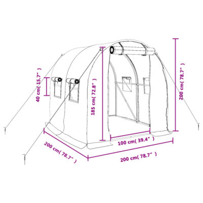 Polytunnel Gewächshaus 2x2x2m PE-Netzgewebe Grün/Weiß mit verzinktem Stahlrahmen und Netzfenstern