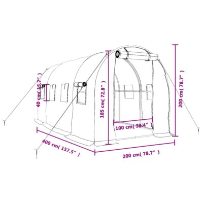 Polytunnel Gewächshaus 4x2x2m PE-Netzgewebe Grün/Weiß mit verzinktem Stahlrahmen und Netzfenstern
