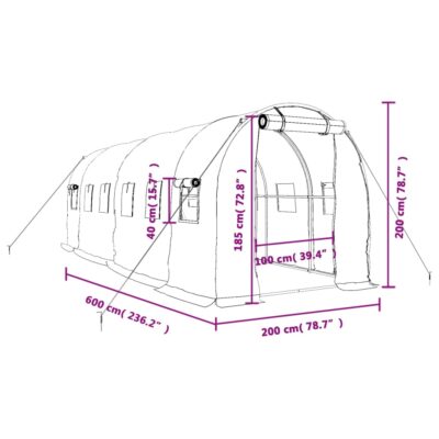 Polytunnel Gewächshaus 6x2x2m PE-Netzgewebe Grün/Weiß mit verzinktem Stahlrahmen und Netzfenstern
