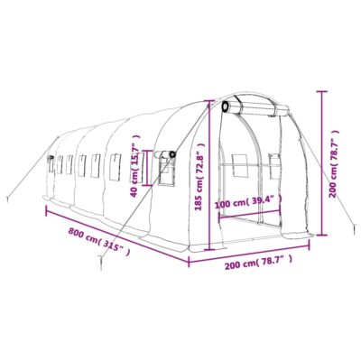 Polytunnel Gewächshaus 8x2x2m PE-Netzgewebe Grün/Weiß mit verzinktem Stahlrahmen und Netzfenstern