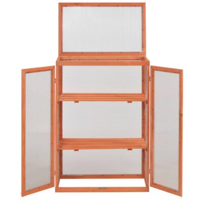 Mini Gewächshaus / Schrank Gewächshaus aus Holz mit Scharnierdeckel -Türen und 2 Regalen 75x47x109cm