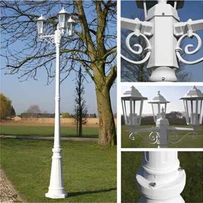 Aluminium Gartenlaterne 3-flammig 215cm Dunkelgrün & Schwarz / Weiß (2Farben) – Bild 4