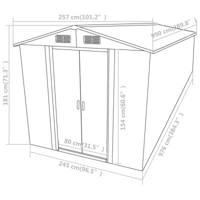 Gartenschuppen / Gerätehaus aus verzinkten Stahl Grau 257x990x181cm – Bild 8