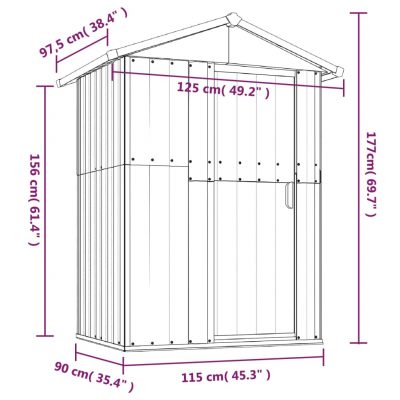 Gartenschuppen / Gerätehaus aus verzinkten Stahl 126x97,5x177cm (4Farben) – Bild 10