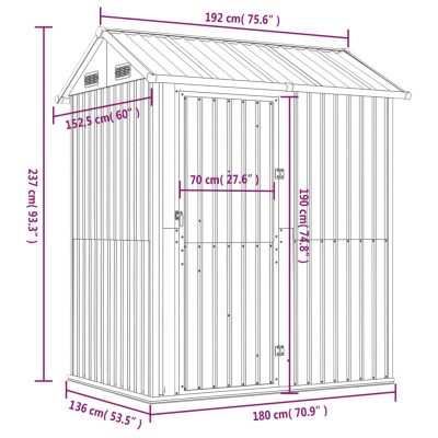 Gerätehaus aus verzinkten Stahl 192x152,5x237cm (5Farben) – Bild 12